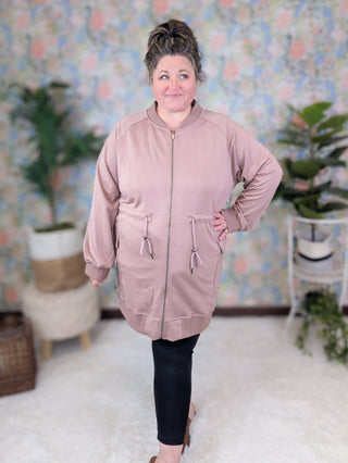 Tori Longline Scuba Knit Zip Up Jacket in Cocoa-4- Overlayer Tops-WHITE BIRCH-Styled by Stacked - A Plus Size Women's Boutique in Lakeville, MN