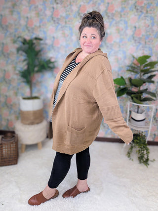 Tobi Sweater Cardigan w/Hood in Camel-4- Overlayer Tops-WHITE BIRCH-Styled by Stacked - A Plus Size Women's Boutique in Lakeville, MN