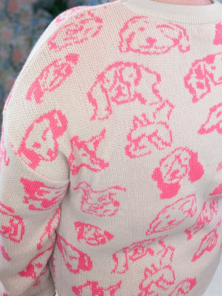 Puppy Love Pullover Sweater in Taupe + Pink-2- Long Sleeve Tops-WHITE BIRCH-Styled by Stacked - A Plus Size Women's Boutique in Lakeville, MN