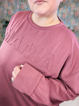 MAMA Stitched Scuba Pullover in Dark Berry-2- Long Sleeve Tops-WHITE BIRCH-Styled by Stacked - A Plus Size Women's Boutique in Lakeville, MN