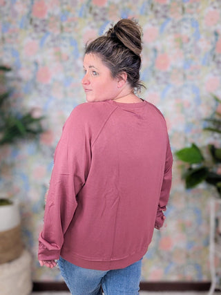 Hamptons Tennis Scuba Pullover in Dark Berry-2- Long Sleeve Tops-WHITE BIRCH-Styled by Stacked - A Plus Size Women's Boutique in Lakeville, MN