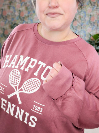 Hamptons Tennis Scuba Pullover in Dark Berry-2- Long Sleeve Tops-WHITE BIRCH-Styled by Stacked - A Plus Size Women's Boutique in Lakeville, MN