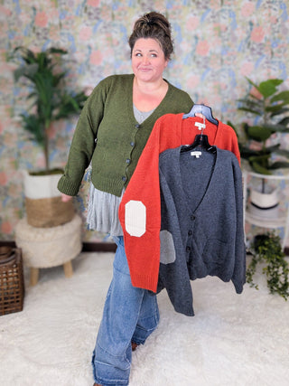*DEAL* Nora Sweater Knit Cardigan w/Elbow Patches (3 Colors)-4- Overlayer Tops-HEIMISH-Styled by Stacked - A Plus Size Women's Boutique in Lakeville, MN