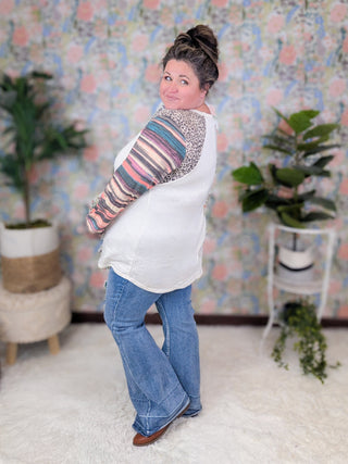 Ridley Stripe + Animal Print Long Sleeve Top in Oatmeal-2- Long Sleeve Tops-HEIMISH-Styled by Stacked - A Plus Size Women's Boutique in Lakeville, MN