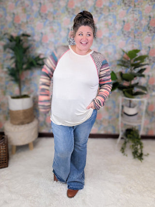 Ridley Stripe + Animal Print Long Sleeve Top in Oatmeal-2- Long Sleeve Tops-HEIMISH-Styled by Stacked - A Plus Size Women's Boutique in Lakeville, MN