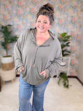 Janet Slouchy Half-Zip Lightweight Washed Hoodie (3 Colors)-2- Long Sleeve Tops-HAPTICS-Styled by Stacked - A Plus Size Women's Boutique in Lakeville, MN