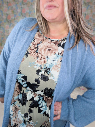 Tyler Tiered Tank Dress in Blue + Mocha Floral-11- Dress/Romp/Jump-HEIMISH-Styled by Stacked - A Plus Size Women's Boutique in Lakeville, MN