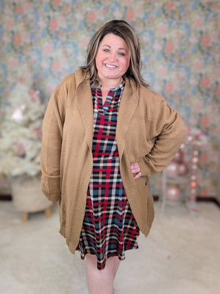 Vanessa Gabby Slitneck Dress w/Shorts in Plaid-11- Dress/Romp/Jump-WHITE BIRCH-Styled by Stacked - A Plus Size Women's Boutique in Lakeville, MN
