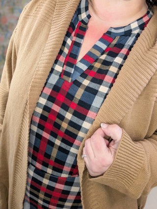 Vanessa Gabby Slitneck Dress w/Shorts in Plaid-11- Dress/Romp/Jump-WHITE BIRCH-Styled by Stacked - A Plus Size Women's Boutique in Lakeville, MN