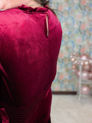 Cindy Lou Velour Midi Dress in Cherry Burgundy-11- Dress/Romp/Jump-HAPTICS-Styled by Stacked - A Plus Size Women's Boutique in Lakeville, MN