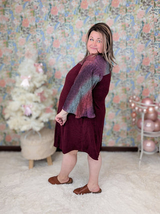 Giada Burgundy Dress w/Shimmer Sleeves-11- Dress/Romp/Jump-EMERALD-Styled by Stacked - A Plus Size Women's Boutique in Lakeville, MN