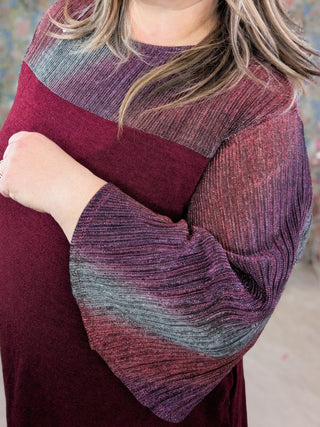 Giada Burgundy Dress w/Shimmer Sleeves-11- Dress/Romp/Jump-EMERALD-Styled by Stacked - A Plus Size Women's Boutique in Lakeville, MN