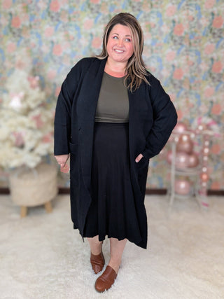 Celine Longline Coatigan w/Pockets in Black-4- Overlayer Tops-WHITE BIRCH-Styled by Stacked - A Plus Size Women's Boutique in Lakeville, MN