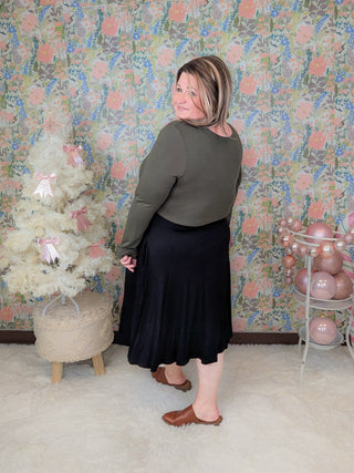 Birdie Olive + Black Colorblock Swing Dress-11- Dress/Romp/Jump-BE STAGE-Styled by Stacked - A Plus Size Women's Boutique in Lakeville, MN