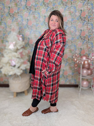 Madeline Buttondown Shirt Dress in Red + Black Plaid-11- Dress/Romp/Jump-WHITE BIRCH-Styled by Stacked - A Plus Size Women's Boutique in Lakeville, MN