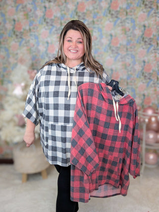 Florence Cozy Buffalo Plaid Dolman Hooded Top-3- Hooded Tops-cream and sugar-Styled by Stacked - A Plus Size Women's Boutique in Lakeville, MN