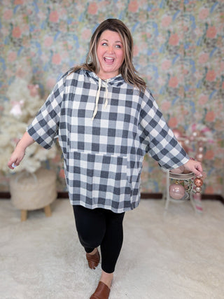 Florence Cozy Buffalo Plaid Dolman Hooded Top-3- Hooded Tops-cream and sugar-Styled by Stacked - A Plus Size Women's Boutique in Lakeville, MN