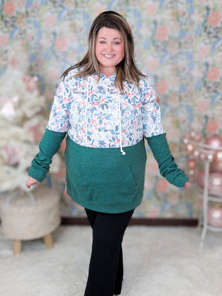 PHC Triple Stretch Pullover Hoodie in Xmas Berry + Evergreen-3- Hooded Tops-MICHELLE MAE-Styled by Stacked - A Plus Size Women's Boutique in Lakeville, MN