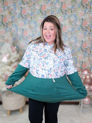 PHC Triple Stretch Pullover Hoodie in Xmas Berry + Evergreen-3- Hooded Tops-MICHELLE MAE-Styled by Stacked - A Plus Size Women's Boutique in Lakeville, MN
