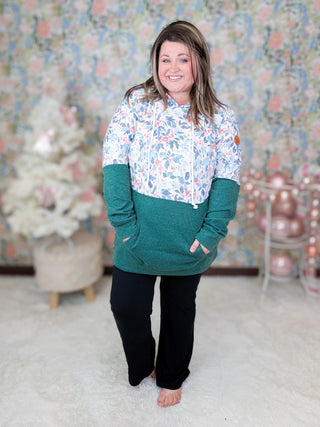 PHC Triple Stretch Pullover Hoodie in Xmas Berry + Evergreen-3- Hooded Tops-MICHELLE MAE-Styled by Stacked - A Plus Size Women's Boutique in Lakeville, MN
