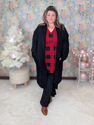 Celine Longline Coatigan w/Pockets in Black-4- Overlayer Tops-WHITE BIRCH-Styled by Stacked - A Plus Size Women's Boutique in Lakeville, MN