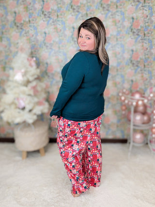 Allegra Blocked Holiday Print Lounge PJ Pants-8- Legging/Lounge/Bralette-MICHELLE MAE-Styled by Stacked - A Plus Size Women's Boutique in Lakeville, MN