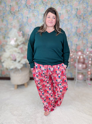 Allegra Blocked Holiday Print Lounge PJ Pants-8- Legging/Lounge/Bralette-MICHELLE MAE-Styled by Stacked - A Plus Size Women's Boutique in Lakeville, MN