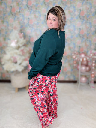 Allegra Blocked Holiday Print Lounge PJ Pants-8- Legging/Lounge/Bralette-MICHELLE MAE-Styled by Stacked - A Plus Size Women's Boutique in Lakeville, MN