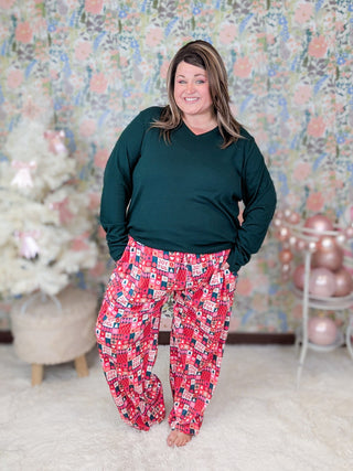 Allegra Blocked Holiday Print Lounge PJ Pants-8- Legging/Lounge/Bralette-MICHELLE MAE-Styled by Stacked - A Plus Size Women's Boutique in Lakeville, MN