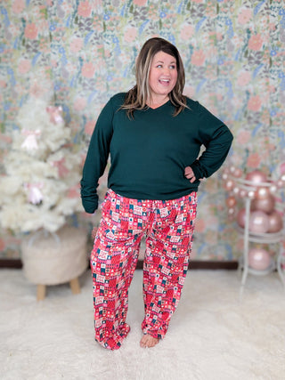 Allegra Blocked Holiday Print Lounge PJ Pants-8- Legging/Lounge/Bralette-MICHELLE MAE-Styled by Stacked - A Plus Size Women's Boutique in Lakeville, MN