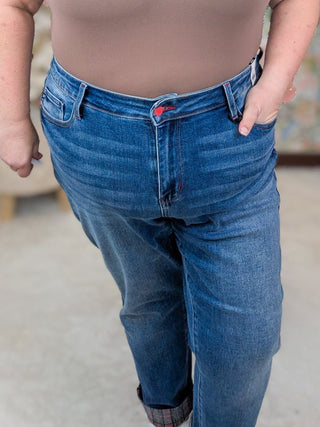 Judy Blue Plaid Cuff Boyfriend Jeans-9- Bottoms Denim-Judy Blue-Styled by Stacked - A Plus Size Women's Boutique in Lakeville, MN