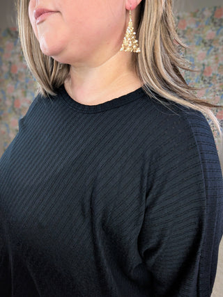 Gloria Pointelle Knit Slouchy Dolman Long Sleeve in Black-2- Long Sleeve Tops-HEIMISH-Styled by Stacked - A Plus Size Women's Boutique in Lakeville, MN