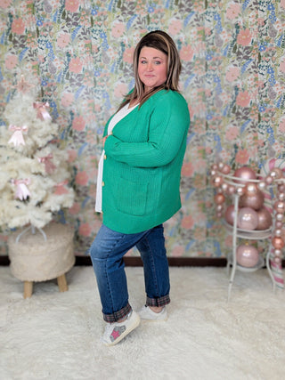 Joanna Slouchy Patch Pocket Grandpa Cardigan in Green-4- Overlayer Tops-WHITE BIRCH-Styled by Stacked - A Plus Size Women's Boutique in Lakeville, MN