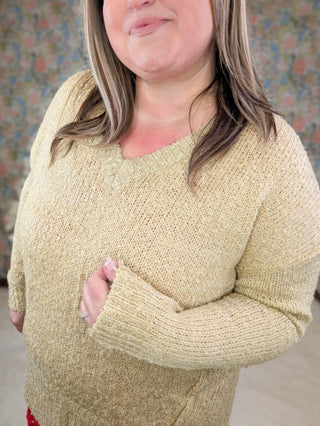 Francie Draped Vneck Sweater w/Side Slits (2 Colors)-2- Long Sleeve Tops-HEIMISH-Styled by Stacked - A Plus Size Women's Boutique in Lakeville, MN