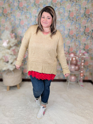 Francie Draped Vneck Sweater w/Side Slits (2 Colors)-2- Long Sleeve Tops-HEIMISH-Styled by Stacked - A Plus Size Women's Boutique in Lakeville, MN