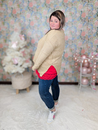 Francie Draped Vneck Sweater w/Side Slits (2 Colors)-2- Long Sleeve Tops-HEIMISH-Styled by Stacked - A Plus Size Women's Boutique in Lakeville, MN