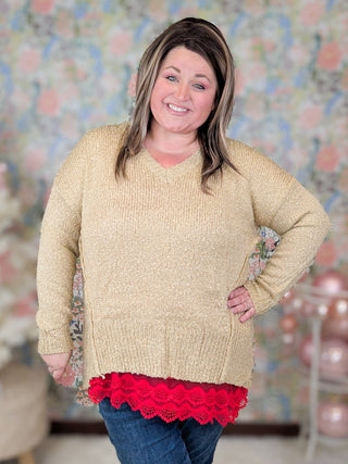 Francie Draped Vneck Sweater w/Side Slits (2 Colors)-2- Long Sleeve Tops-HEIMISH-Styled by Stacked - A Plus Size Women's Boutique in Lakeville, MN