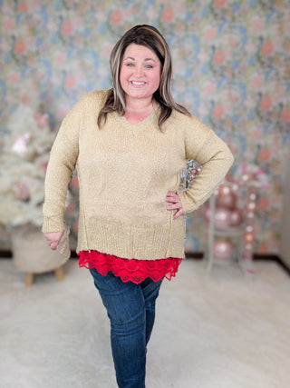 Francie Draped Vneck Sweater w/Side Slits (2 Colors)-2- Long Sleeve Tops-HEIMISH-Styled by Stacked - A Plus Size Women's Boutique in Lakeville, MN