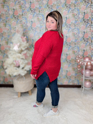 Francie Draped Vneck Sweater w/Side Slits (2 Colors)-2- Long Sleeve Tops-HEIMISH-Styled by Stacked - A Plus Size Women's Boutique in Lakeville, MN