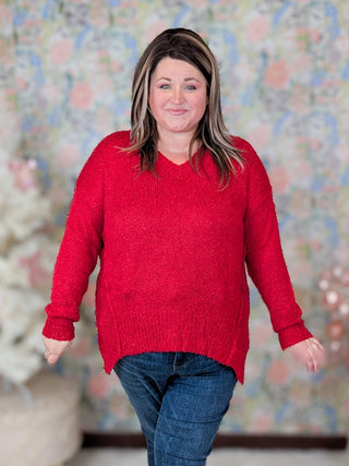 Francie Draped Vneck Sweater w/Side Slits (2 Colors)-2- Long Sleeve Tops-HEIMISH-Styled by Stacked - A Plus Size Women's Boutique in Lakeville, MN
