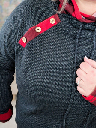 Hilary Buffalo Plaid Accent Pullover w/Double Hood-2- Long Sleeve Tops-WHITE BIRCH-Styled by Stacked - A Plus Size Women's Boutique in Lakeville, MN