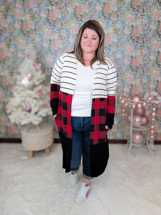Shawn Stripe & Buffalo Plaid Open Cardigan-4- Overlayer Tops-Heimish-Styled by Stacked - A Plus Size Women's Boutique in Lakeville, MN