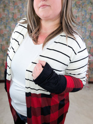 Shawn Stripe & Buffalo Plaid Open Cardigan-4- Overlayer Tops-Heimish-Styled by Stacked - A Plus Size Women's Boutique in Lakeville, MN