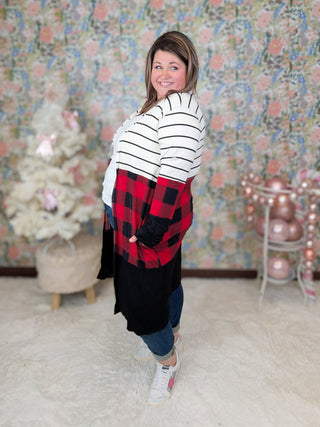 Shawn Stripe & Buffalo Plaid Open Cardigan-4- Overlayer Tops-Heimish-Styled by Stacked - A Plus Size Women's Boutique in Lakeville, MN