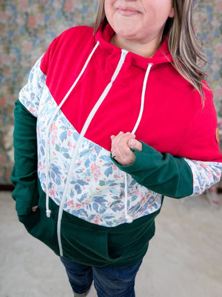 PHC Xmas Berry Colorblock Full Zip Hoodie-3- Hooded Tops-MICHELLE MAE-Styled by Stacked - A Plus Size Women's Boutique in Lakeville, MN