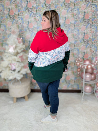 PHC Xmas Berry Colorblock Full Zip Hoodie-3- Hooded Tops-MICHELLE MAE-Styled by Stacked - A Plus Size Women's Boutique in Lakeville, MN