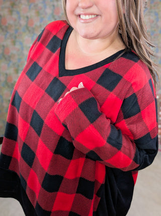 Ellie Handkerchief Hem Tunic in Buffalo Plaid-2- Long Sleeve Tops-WHITE BIRCH-Styled by Stacked - A Plus Size Women's Boutique in Lakeville, MN