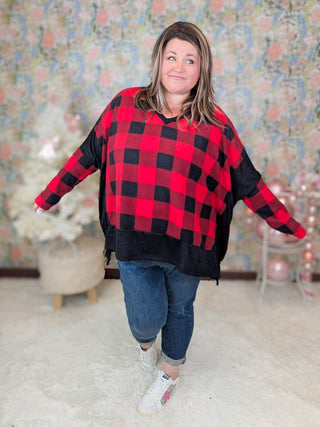 Ellie Handkerchief Hem Tunic in Buffalo Plaid-2- Long Sleeve Tops-WHITE BIRCH-Styled by Stacked - A Plus Size Women's Boutique in Lakeville, MN