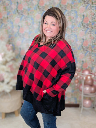 Ellie Handkerchief Hem Tunic in Buffalo Plaid-2- Long Sleeve Tops-WHITE BIRCH-Styled by Stacked - A Plus Size Women's Boutique in Lakeville, MN