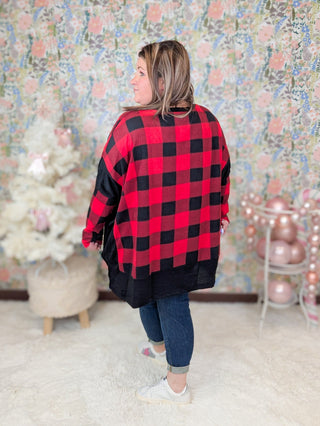 Ellie Handkerchief Hem Tunic in Buffalo Plaid-2- Long Sleeve Tops-WHITE BIRCH-Styled by Stacked - A Plus Size Women's Boutique in Lakeville, MN